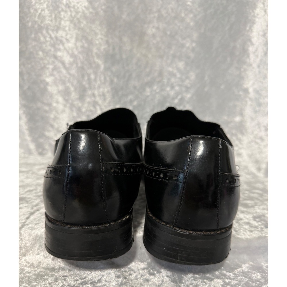 Stacy Adams Mens Black Leather Square Toe Slip On Loafers Brogue Shoes Sz-12 - Picture 8 of 10